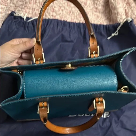 Dooney & Bourke Teal and Tan Leather Tote Bag - Picture 6 of 12